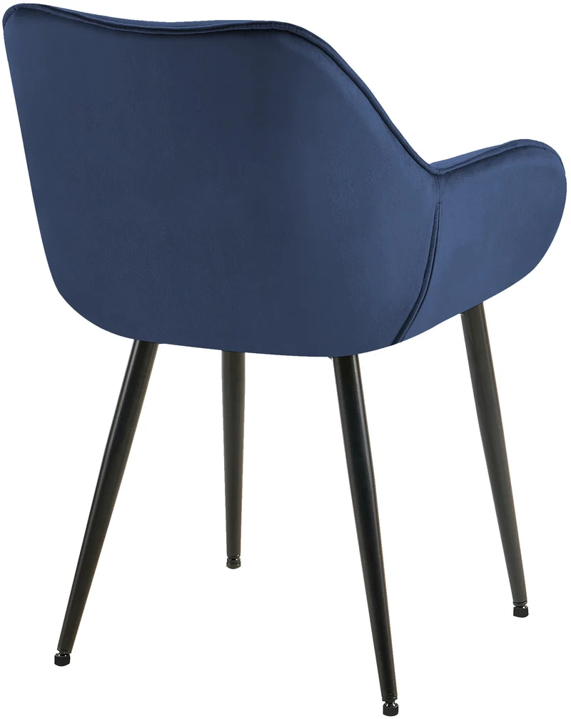 Lot de 2 chaises de salle à manger coutures décoratives en velours bleu et pieds en métal noir 0_0001664