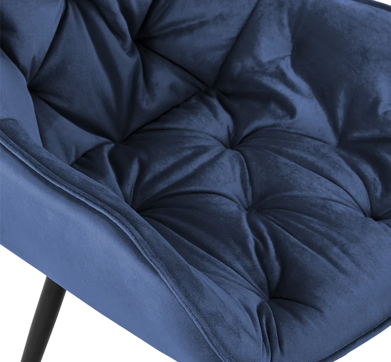 Lot de 2 chaises de salle à manger coutures décoratives en velours bleu et pieds en métal noir 0_0001664
