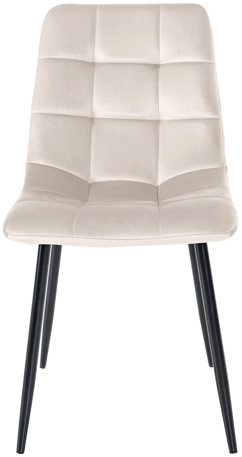 Lot de 2 chaises de salle à manger coutures décoratives carrées en velours crème et pieds en métal noir 10_0001571