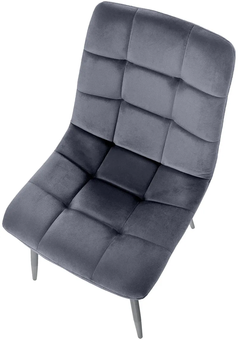 Lot de 2 chaises de salle à manger coutures décoratives carrées en velours gris foncé et pieds en métal noir 10_0001572