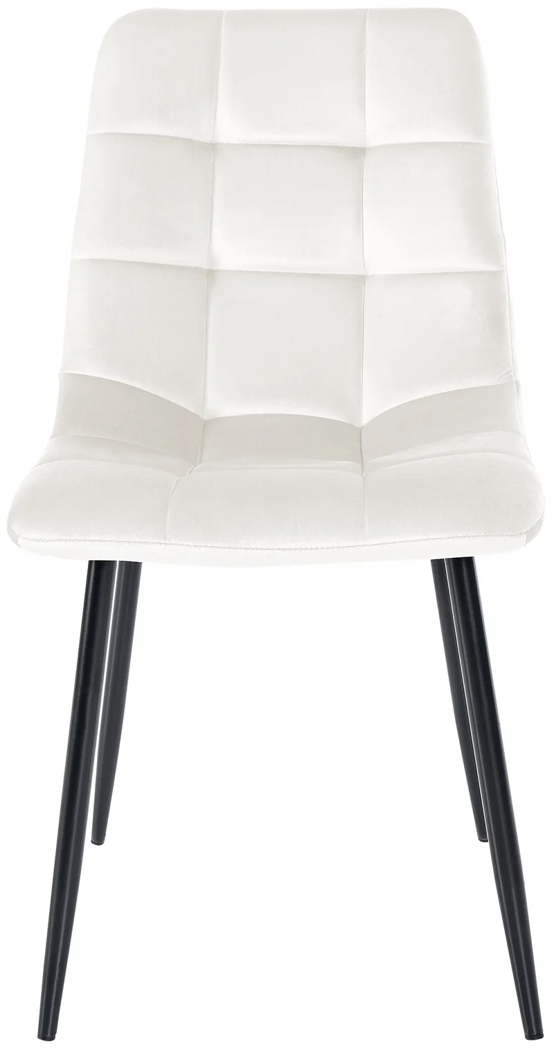 Lot de 2 chaises de salle à manger coutures décoratives carrées en velours blanc crème et pieds en métal noir 10_0001573