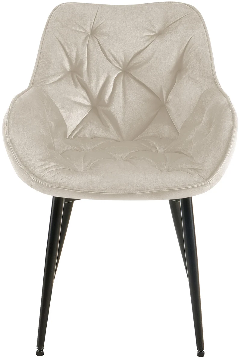 Lot de 2 chaises de salle à manger coutures décoratives en velours crème et pieds en métal noir 10_0001662