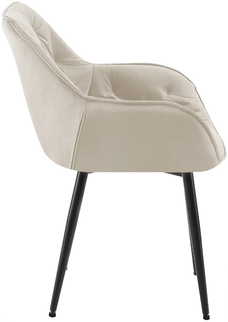 Lot de 2 chaises de salle à manger coutures décoratives en velours crème et pieds en métal noir 10_0001662