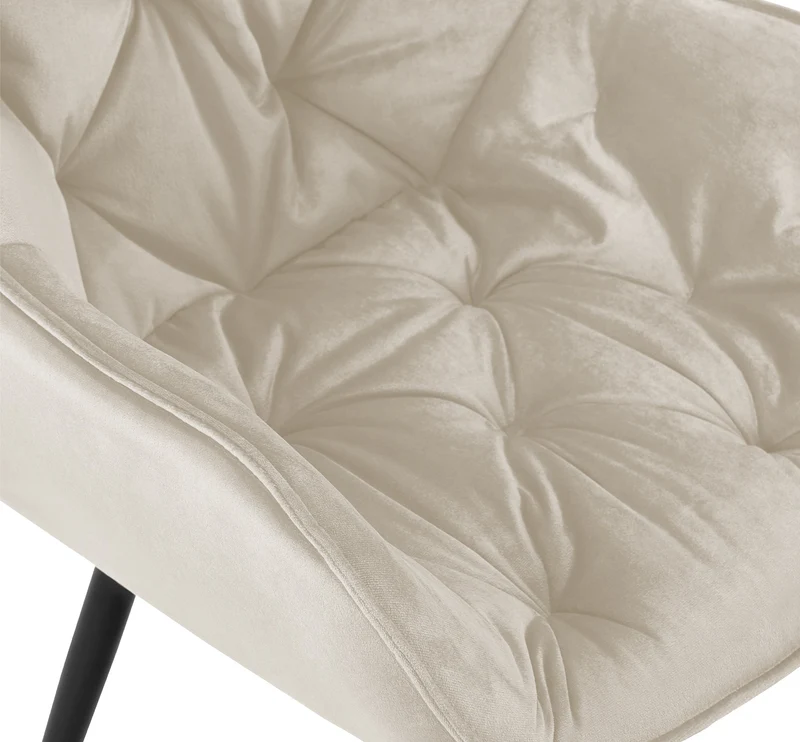 Lot de 2 chaises de salle à manger coutures décoratives en velours crème et pieds en métal noir 10_0001662