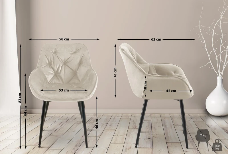 Lot de 2 chaises de salle à manger coutures décoratives en velours crème et pieds en métal noir 10_0001662
