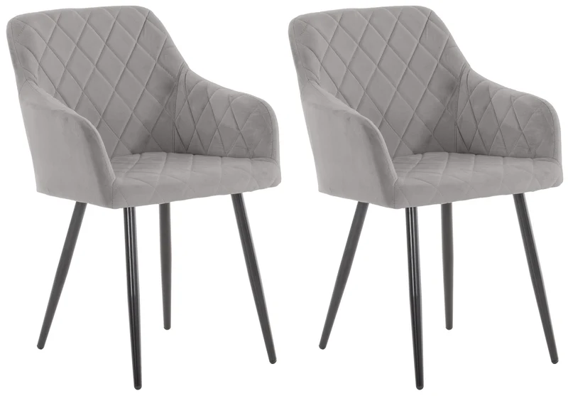 Lot de 2 chaises de salle à manger style retro chic tissu gris et pieds en métal noir 10_0001563
