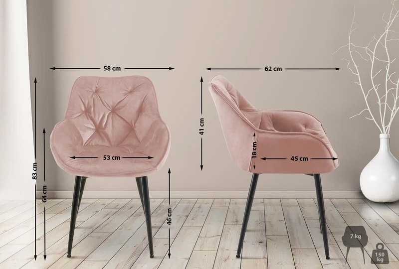 Lot de 2 chaises de salle à manger coutures décoratives en velours rose et pieds en métal noir 10_0001661
