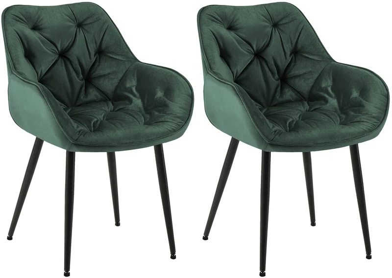 Lot de 2 chaises de salle à manger coutures décoratives en velours vert et pieds en métal noir 10_0001666
