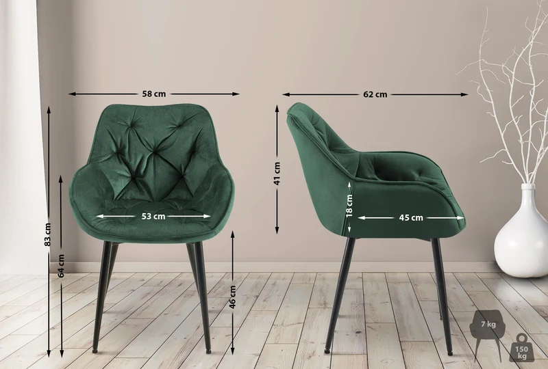 Lot de 2 chaises de salle à manger coutures décoratives en velours vert et pieds en métal noir 10_0001666