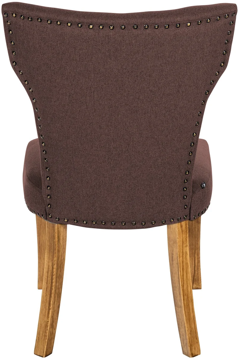 Set de 2 chaises de salle à manger boutons décoratifs en tissu couleur marron et pieds en bois 10_0001593