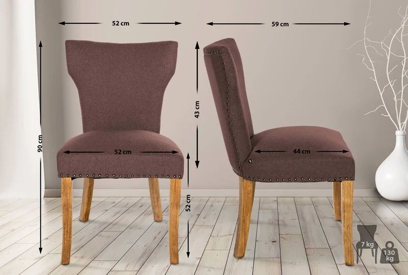Set de 2 chaises de salle à manger boutons décoratifs en tissu couleur marron et pieds en bois 10_0001593