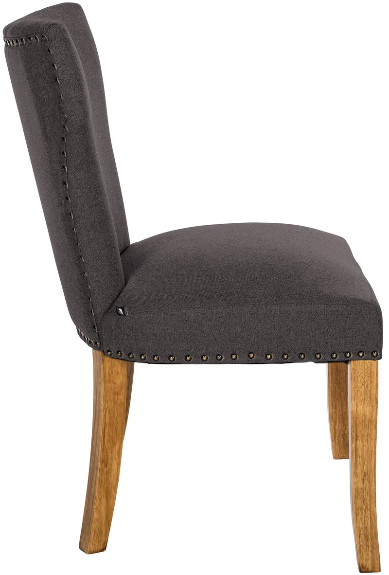 Set de 2 chaises de salle à manger boutons décoratifs en tissu couleur gris foncé et pieds en bois 10_0001591