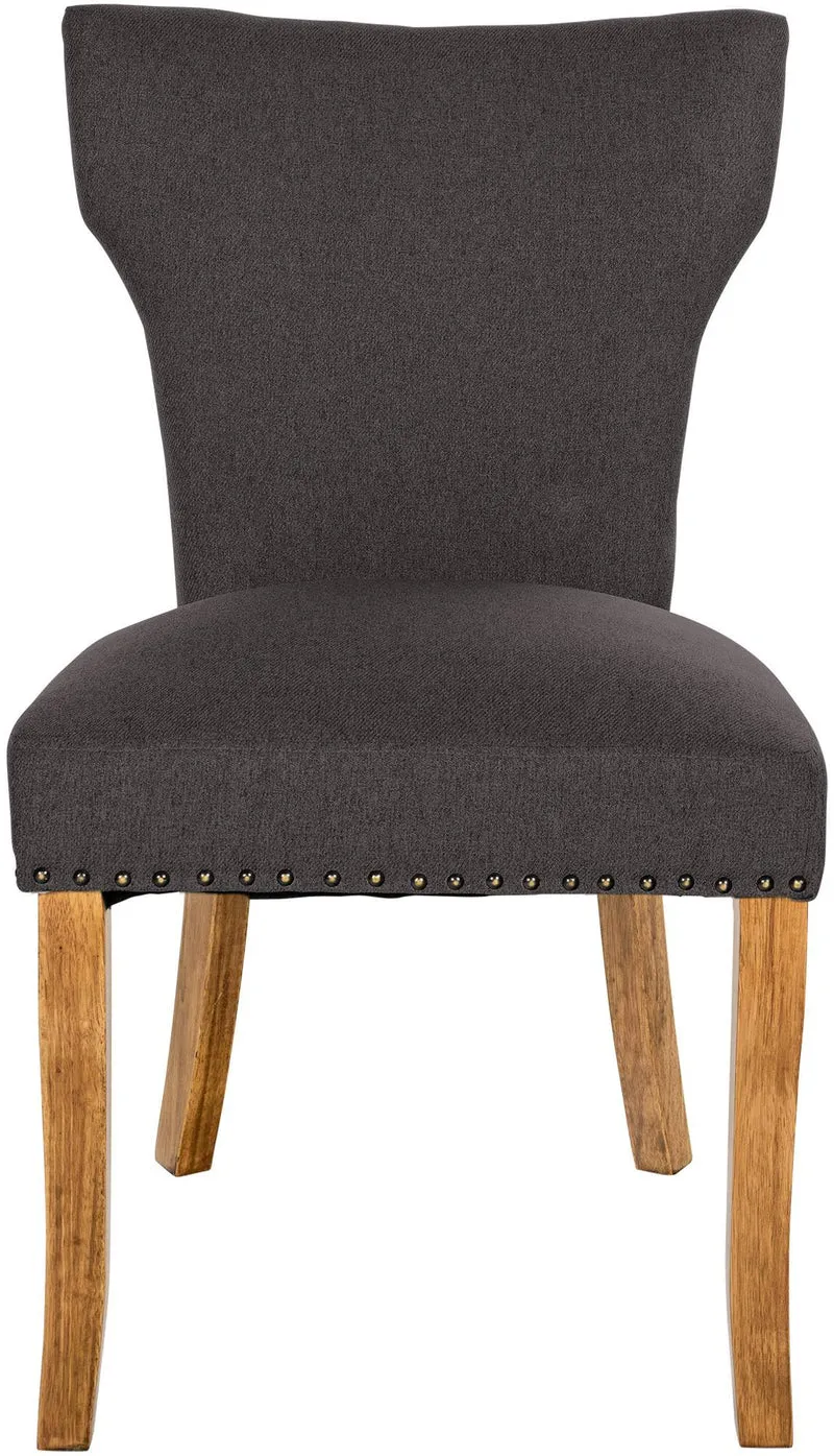 Set de 2 chaises de salle à manger boutons décoratifs en tissu couleur gris foncé et pieds en bois 10_0001591