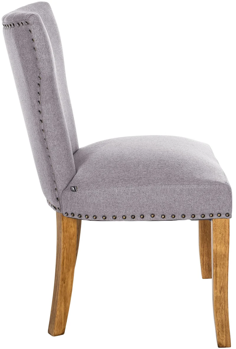 Set de 2 chaises de salle à manger boutons décoratifs en tissu couleur gris et pieds en bois 10_0001592
