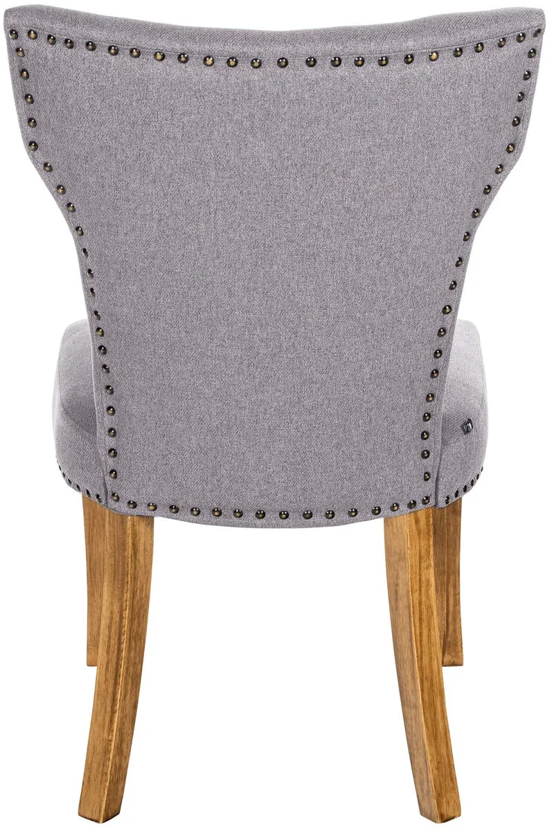 Set de 2 chaises de salle à manger boutons décoratifs en tissu couleur gris et pieds en bois 10_0001592