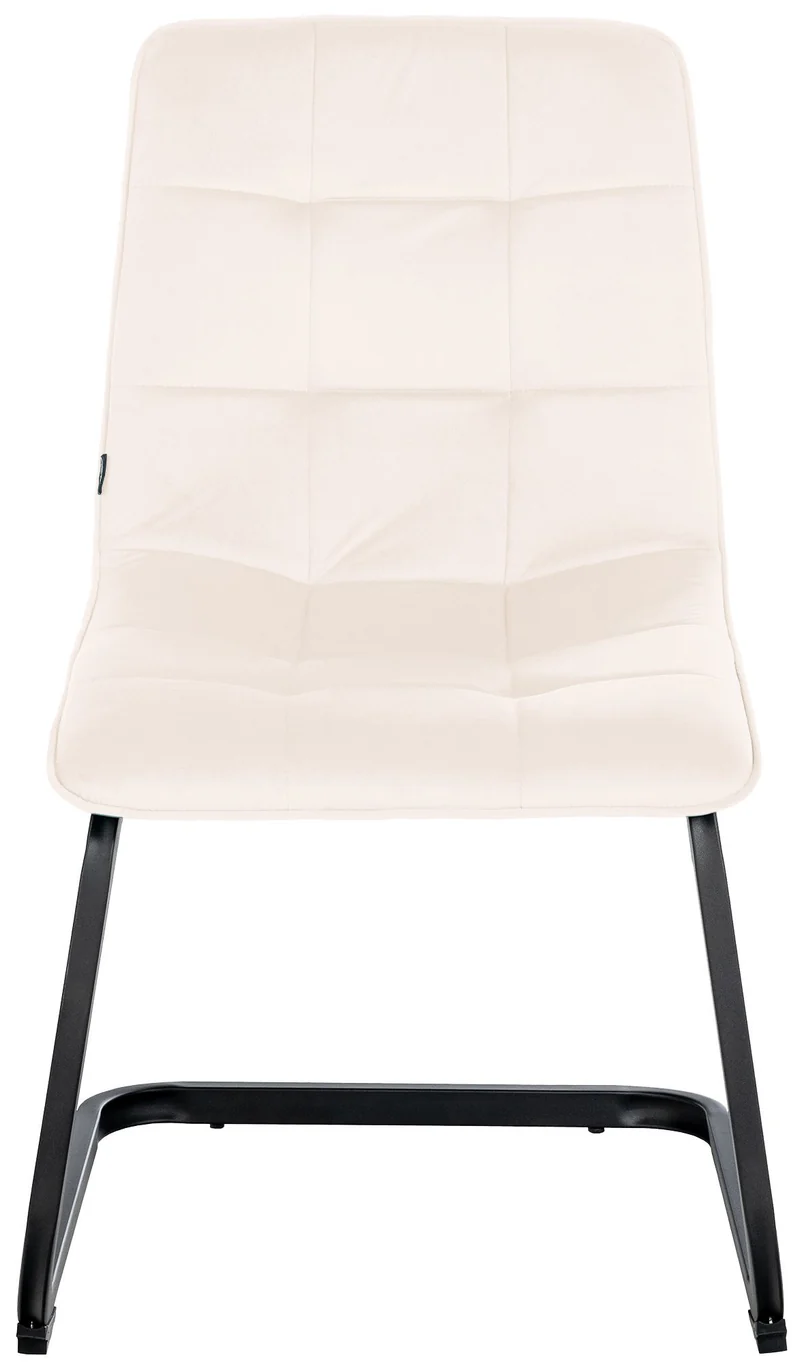 Set de 2 chaises de salle à manger coutures décoratives carrées en velours crème et pieds luge en métal noir 10_0001578