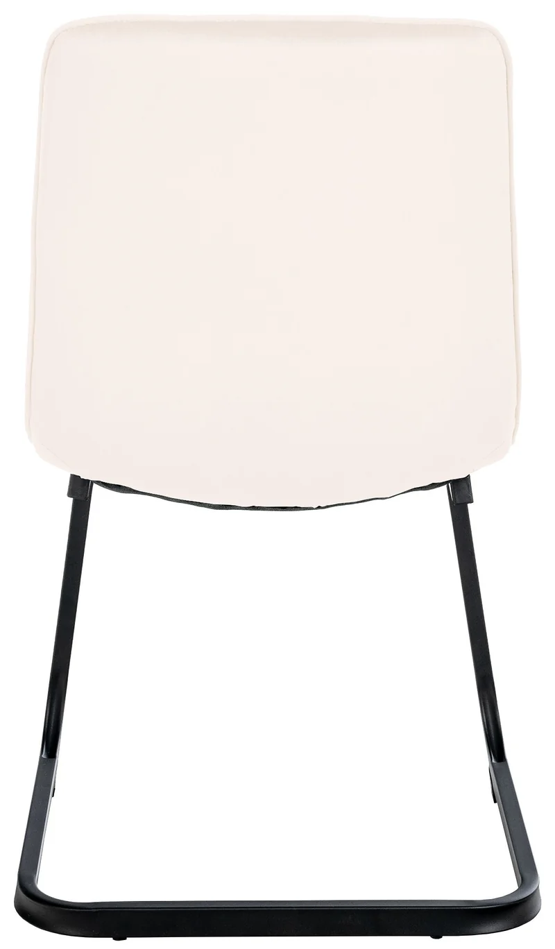 Set de 2 chaises de salle à manger coutures décoratives carrées en velours crème et pieds luge en métal noir 10_0001578