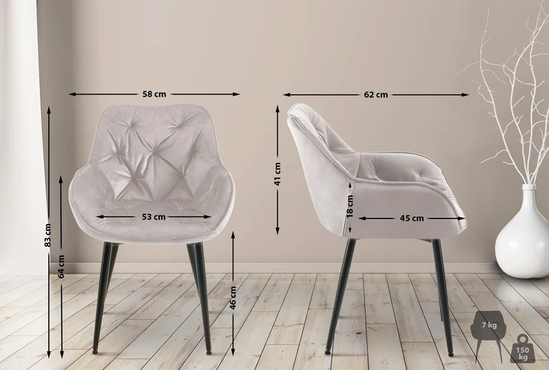 Lot de 2 chaises de salle à manger design et moderne assise en velours gris et pieds en métal noir 10_0001659