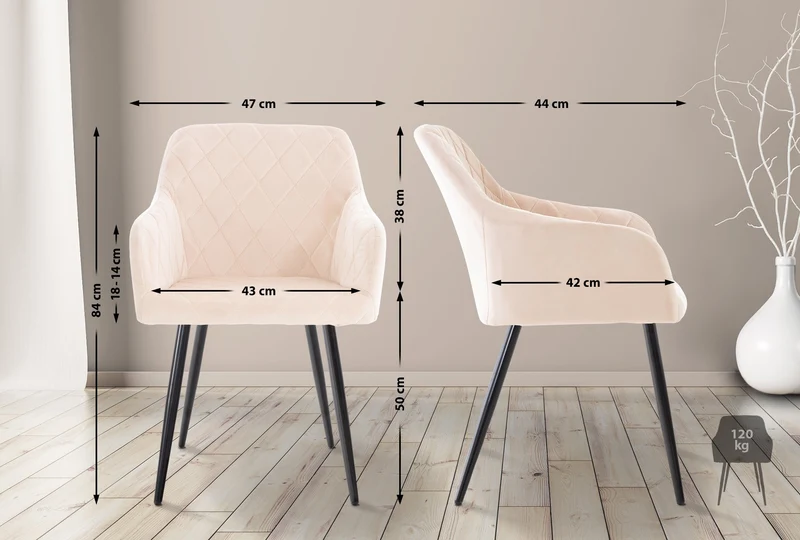Lot de 2 chaises de salle à manger design retro coutures décoratives en losanges assise en tissu crème 10_0001559