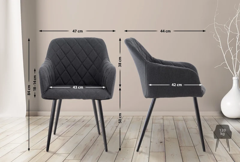 Lot de 2 chaises de salle à manger design retro coutures décoratives en losanges assise en tissu noir 10_0001567