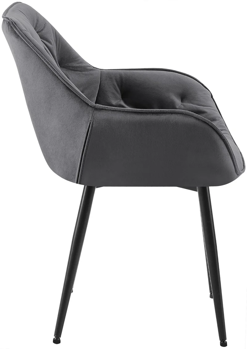 Lot de 2 chaises de salle à manger design et moderne assise en velours gris foncé et pieds en métal noir 10_0001658
