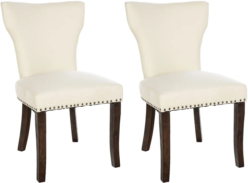 Lot de 2 chaises de salle à manger boutons décoratifs en tissu crème et pieds en bois marron foncé 10_0001589