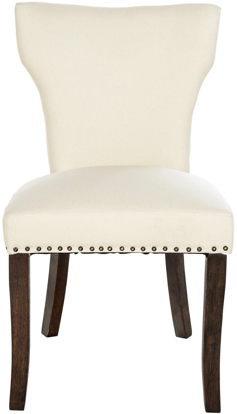 Lot de 2 chaises de salle à manger boutons décoratifs en tissu crème et pieds en bois marron foncé 10_0001589