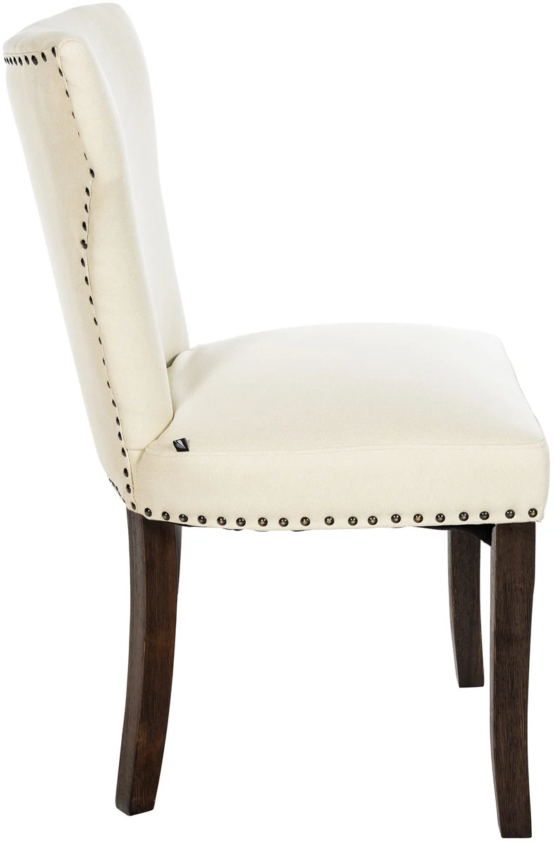 Lot de 2 chaises de salle à manger boutons décoratifs en tissu crème et pieds en bois marron foncé 10_0001589