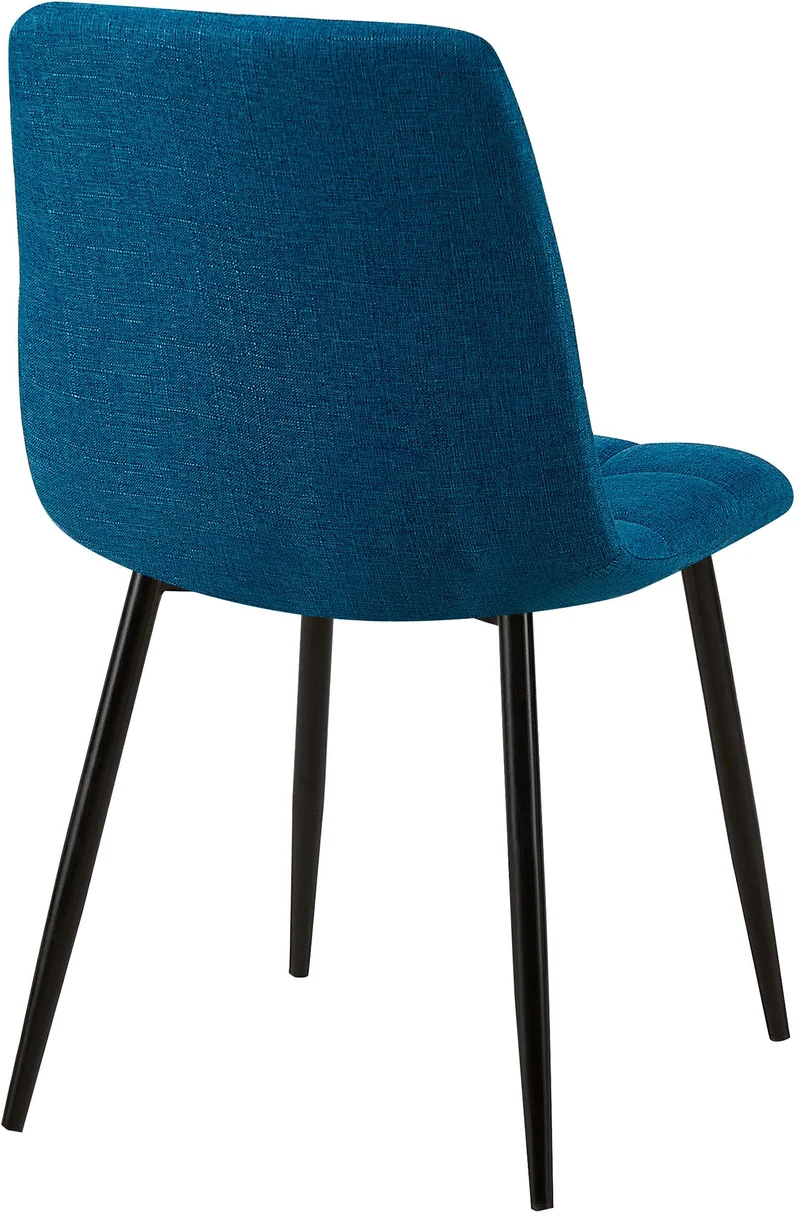 Lot de 2 chaises de salle à manger coutures décoratives carrées assise en tissu bleu pieds en métal noir 10_0001574