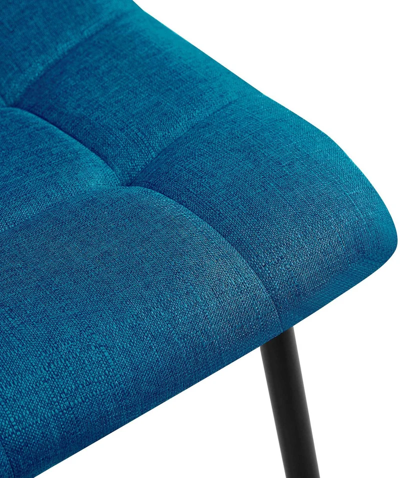 Lot de 2 chaises de salle à manger coutures décoratives carrées assise en tissu bleu pieds en métal noir 10_0001574