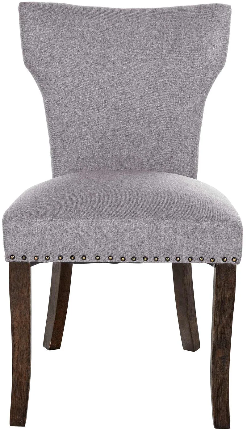 Lot de 2 chaises de salle à manger boutons décoratifs en tissu gris et pieds en bois marron foncé 10_0001587