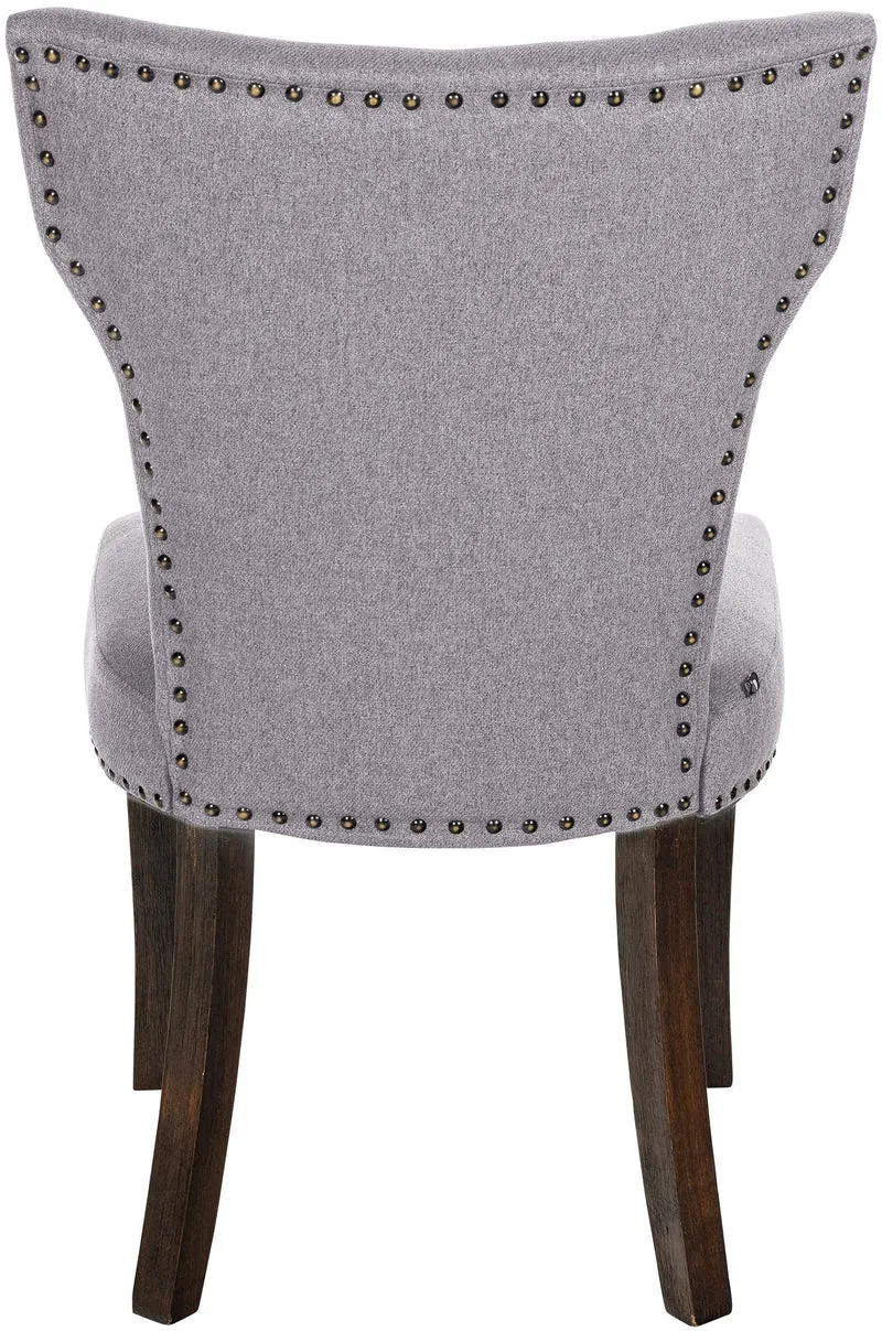 Lot de 2 chaises de salle à manger boutons décoratifs en tissu gris et pieds en bois marron foncé 10_0001587