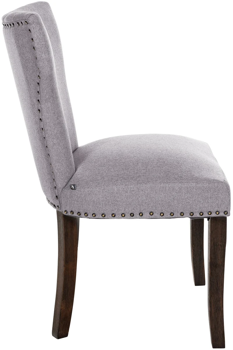 Lot de 2 chaises de salle à manger boutons décoratifs en tissu gris et pieds en bois marron foncé 10_0001587