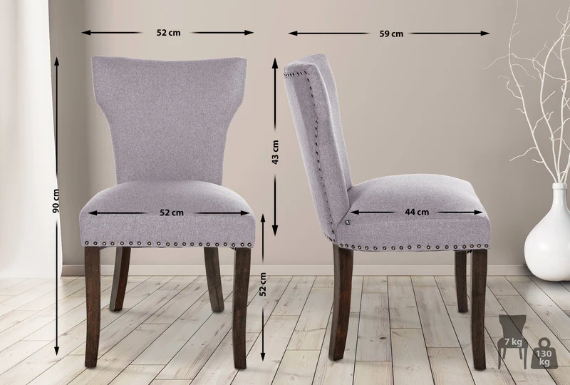 Lot de 2 chaises de salle à manger boutons décoratifs en tissu gris et pieds en bois marron foncé 10_0001587