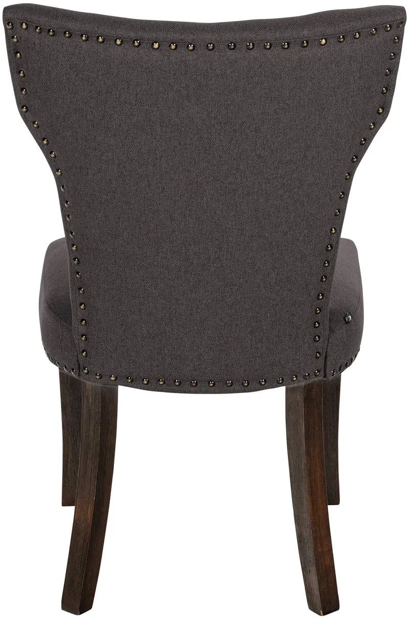 Lot de 2 chaises de salle à manger boutons décoratifs en tissu gris foncé et pieds en bois marron foncé 10_0001586