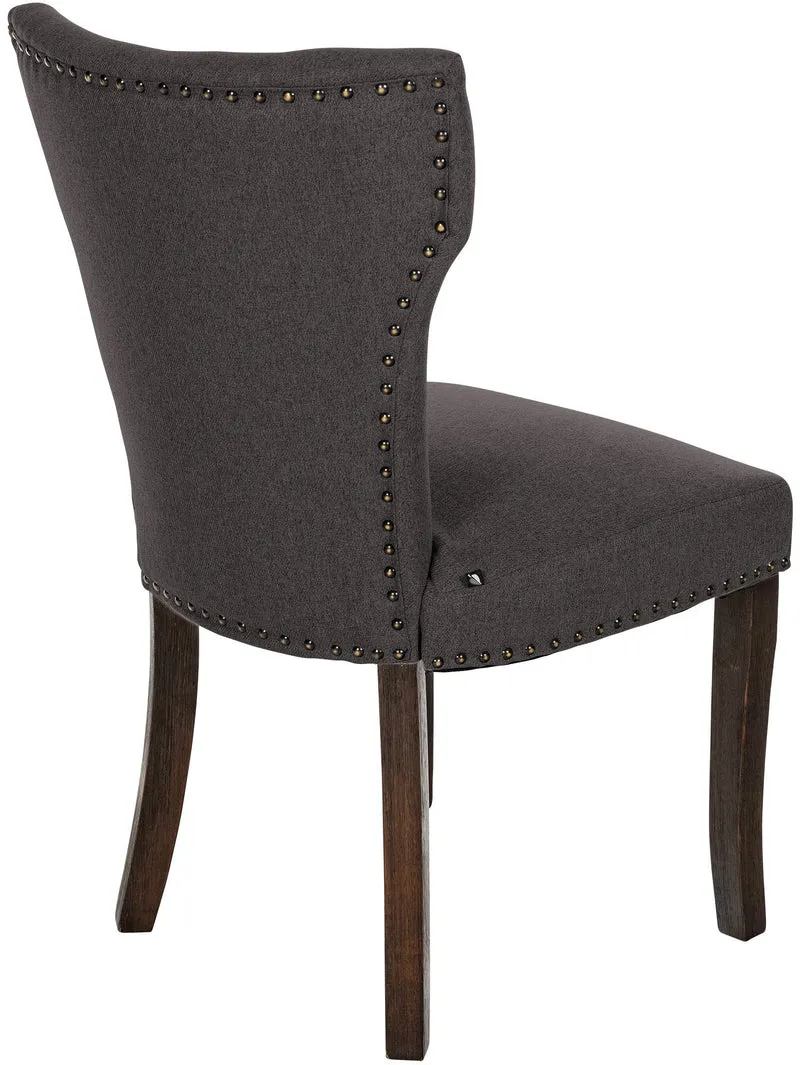 Lot de 2 chaises de salle à manger boutons décoratifs en tissu gris foncé et pieds en bois marron foncé 10_0001586