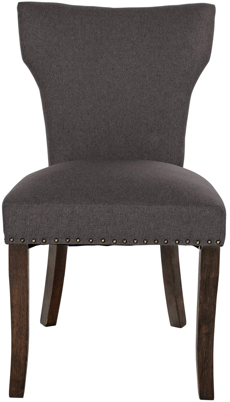 Lot de 2 chaises de salle à manger boutons décoratifs en tissu gris foncé et pieds en bois marron foncé 10_0001586
