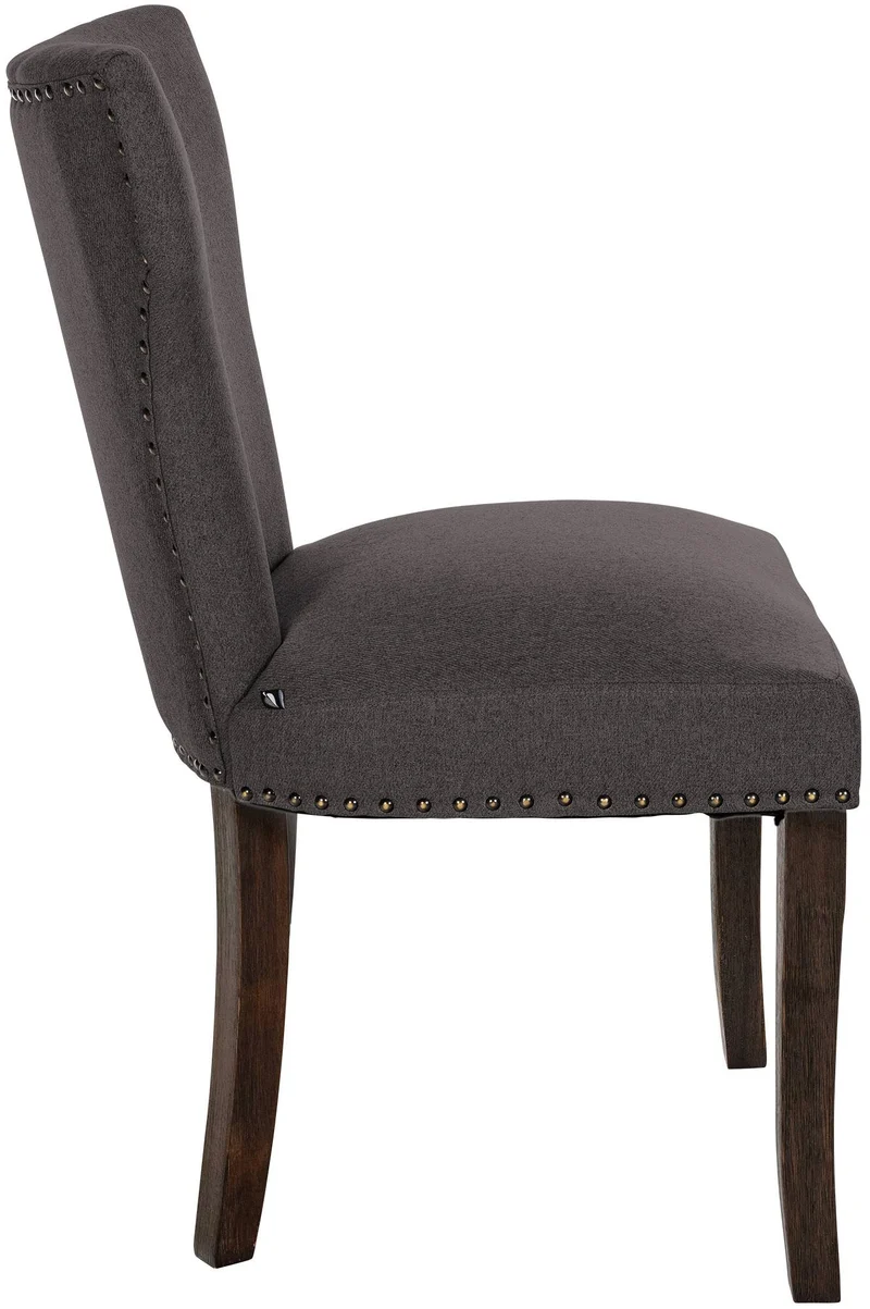 Lot de 2 chaises de salle à manger boutons décoratifs en tissu gris foncé et pieds en bois marron foncé 10_0001586