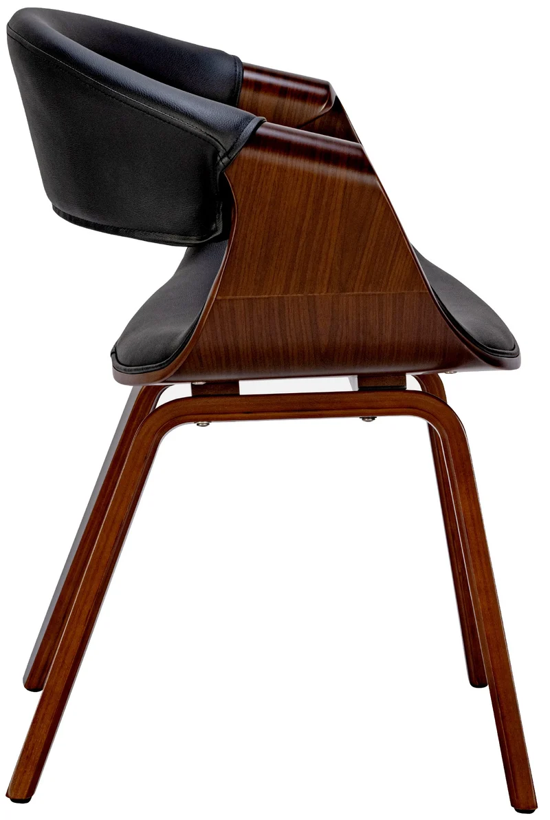 Lot de 2 chaises de la salle à manger design retro en structure en bois couleur noyer et assise en PVC noir 10_0001539