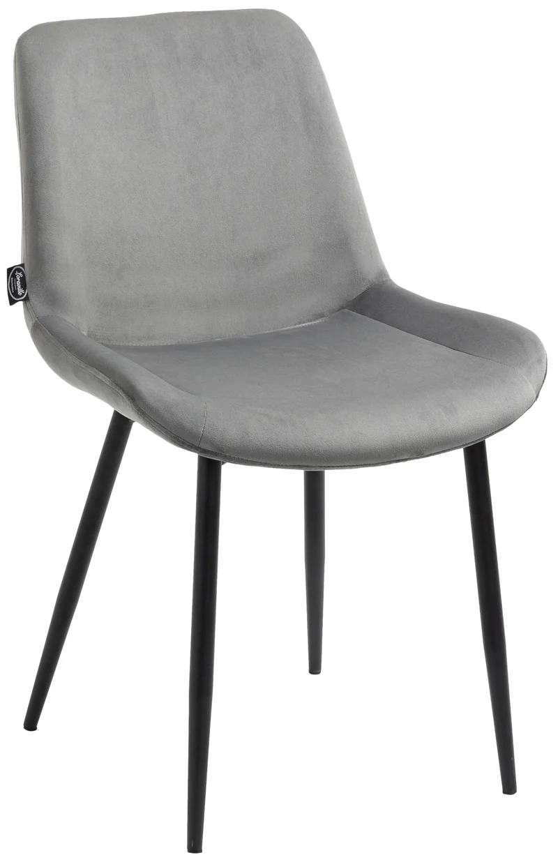 Set de 2 chaises de salle à manger design moderne assise en velours gris et pieds en métal noir 10_0001638