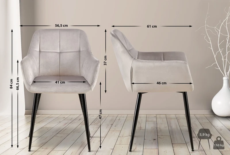 Lot de 2 chaises de salle à manger design retro coutures décoratives en carrées assise en velours gris clair 10_0001536