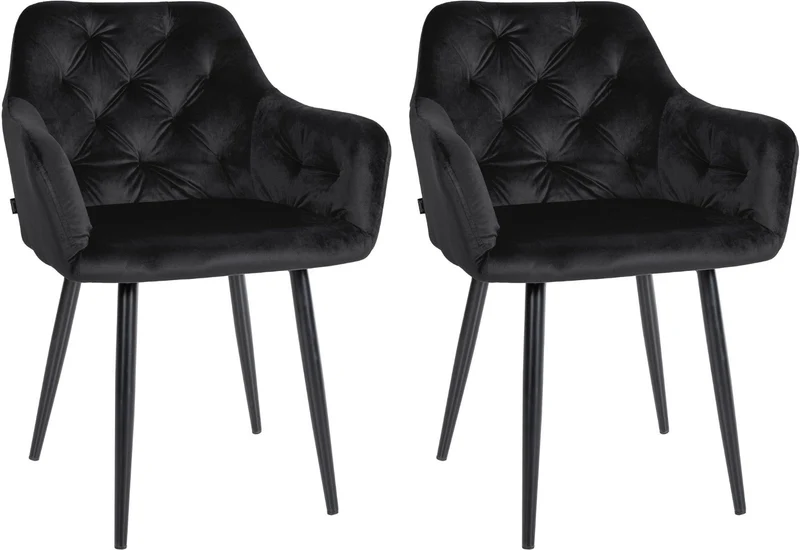 Set de 2 chaises de salle à manger design moderne couture capitonné assise en velours noir 10_0001632