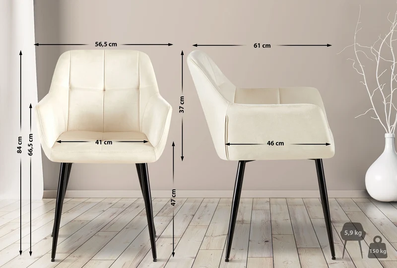 Lot de 2 chaises de salle à manger design retro coutures décoratives en carrées assise en velours crème 10_0001533