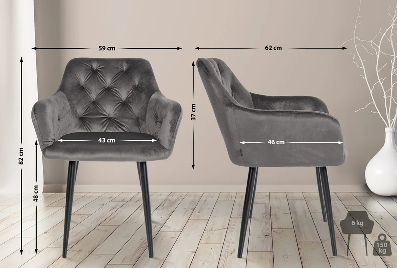 Set de 2 chaises de salle à manger design moderne couture capitonné assise en velours gris foncé 10_0001631