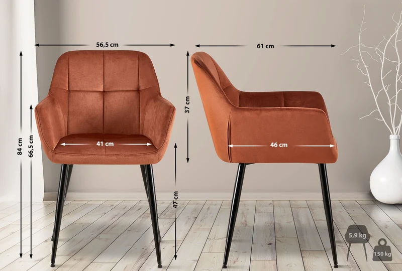 Lot de 2 chaises de salle à manger design retro coutures décoratives en carrées assise en velours marron 10_0001532