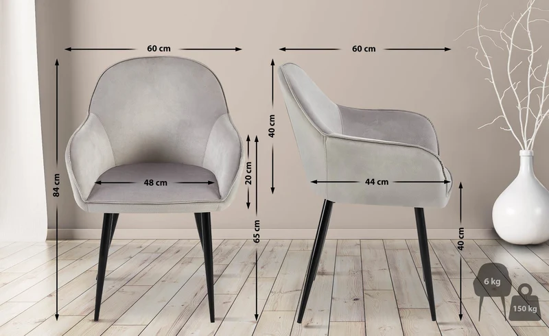 Set de 2 chaises de salle à manger dossier arrondis avec accoudoirs en velours gris 10_0001529