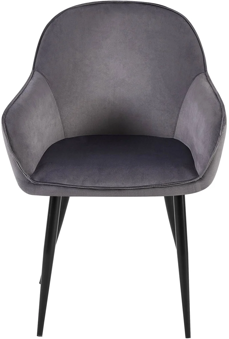 Set de 2 chaises de salle à manger dossier arrondis avec accoudoirs en velours gris foncé 10_0001528