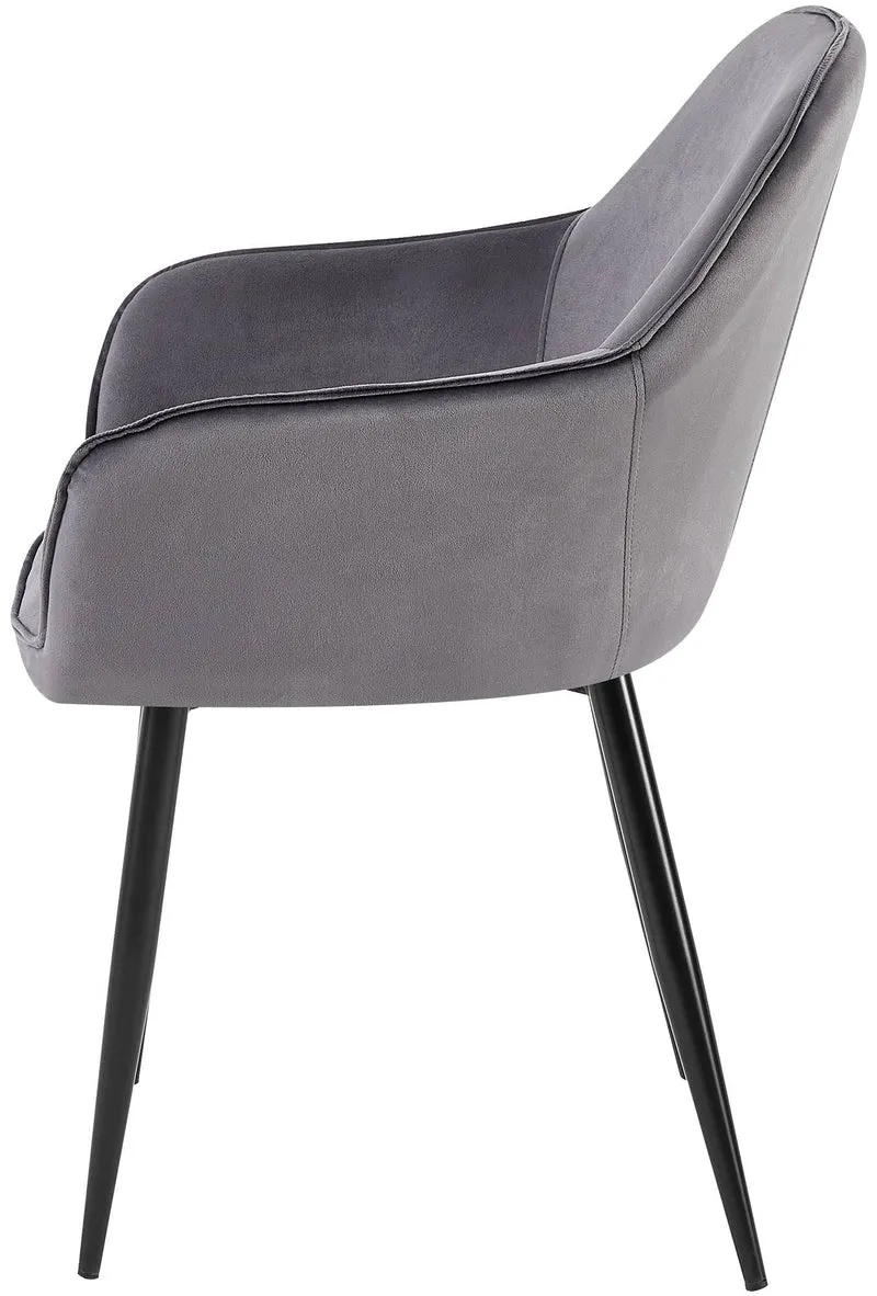 Set de 2 chaises de salle à manger dossier arrondis avec accoudoirs en velours gris foncé 10_0001528