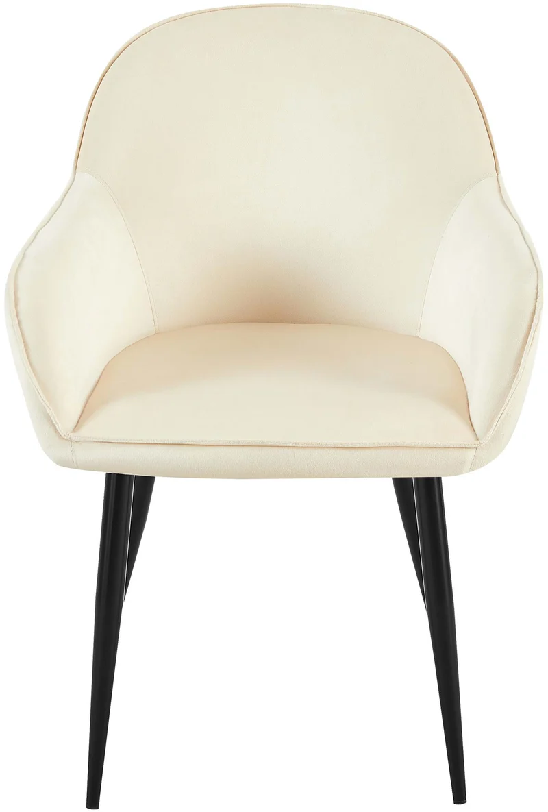 Set de 2 chaises de salle à manger dossier arrondis avec accoudoirs en velours crème 10_0001527