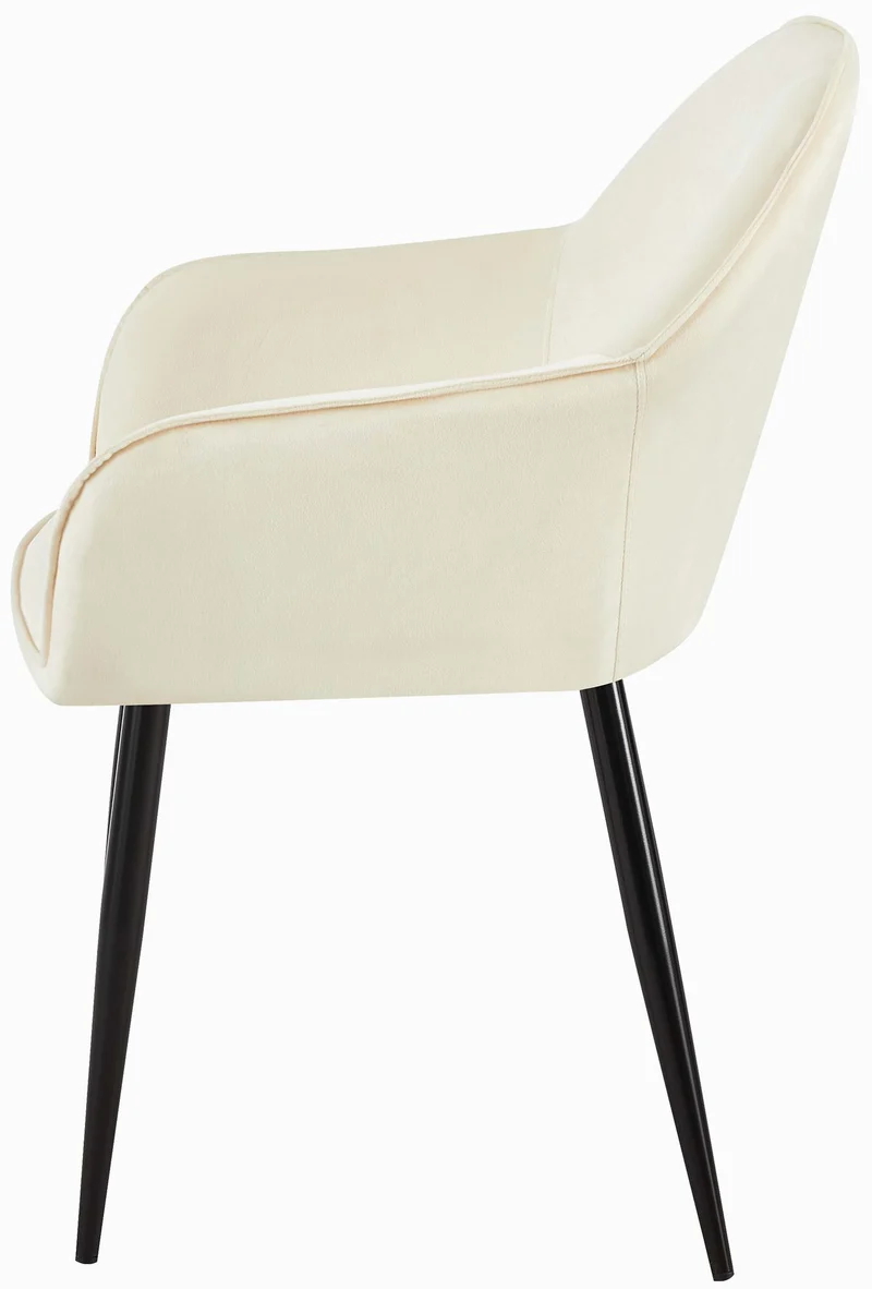 Set de 2 chaises de salle à manger dossier arrondis avec accoudoirs en velours crème 10_0001527